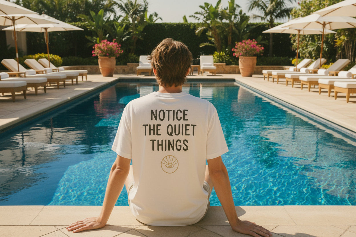 Notice the Quiet Things Tee – Minimalist Back Print T-Shirt in Natural | Aesthetic Mindful Quote Shirt